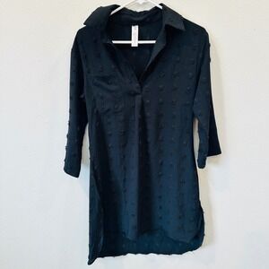 B Collection‎ Women's Black Textured Button Down Tunic Shirt Dress XS